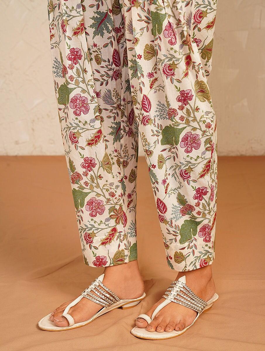 women multicolour cotton printed full length loose fit pants