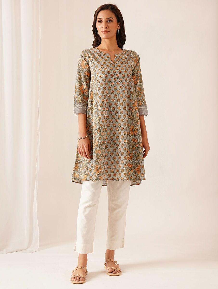 women multicolour cotton printed round neck regular fit kurta