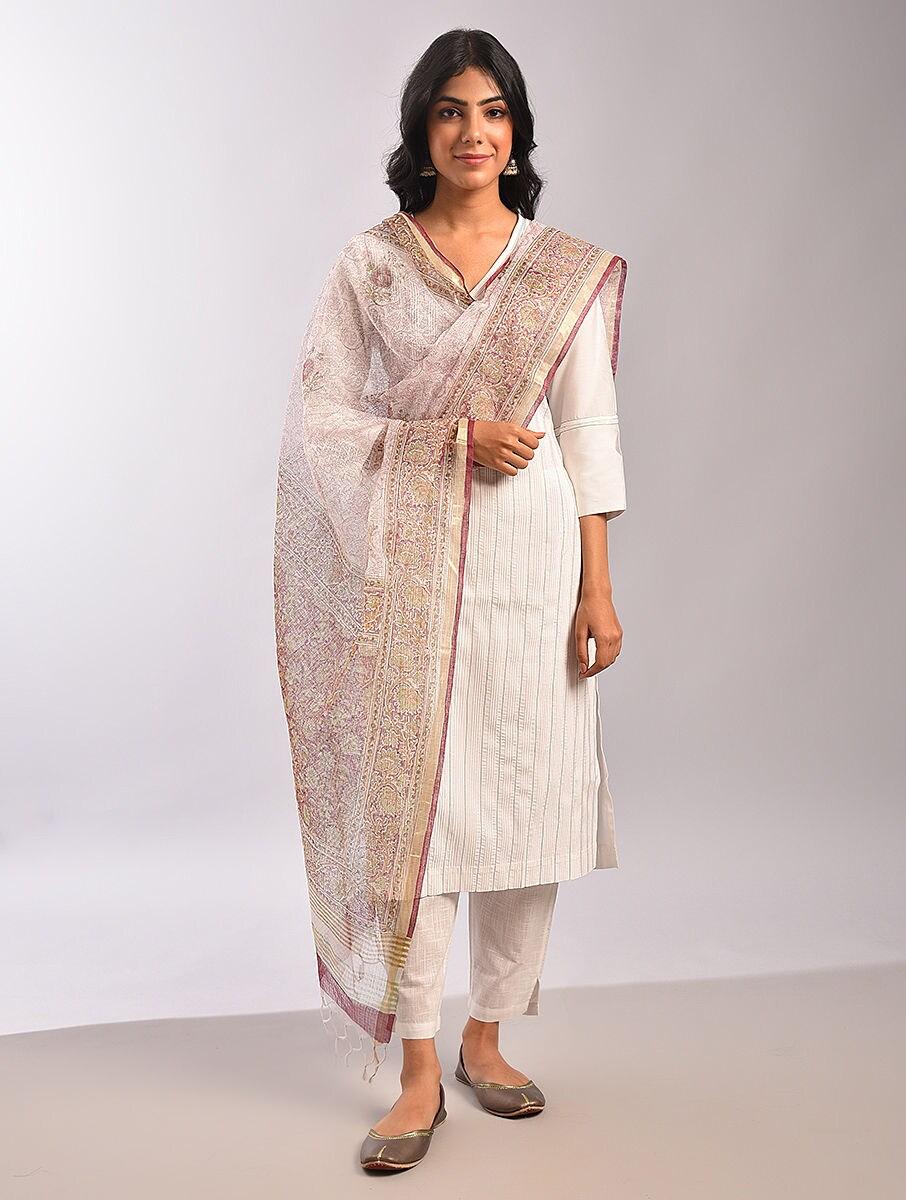 women multicolour cotton silk block print dupatta