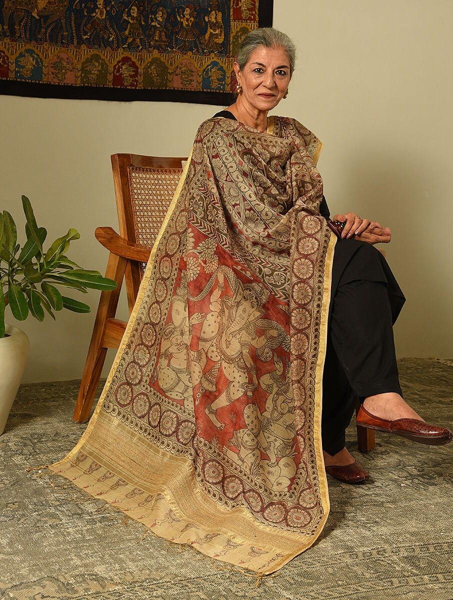 women multicolour cotton silk kalamkari dupatta