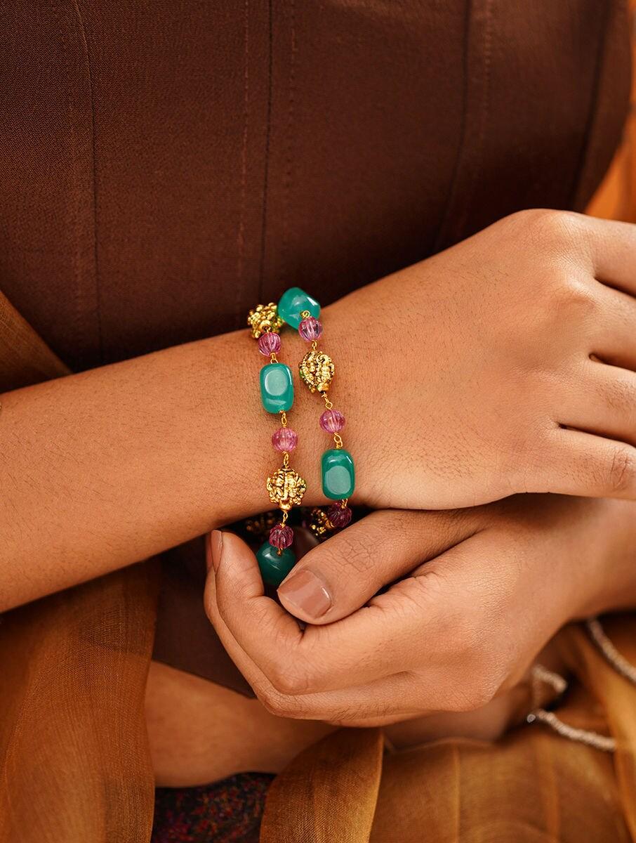 women multicolour gold tone brass, synthetic stones cuffs &amp; bracelet