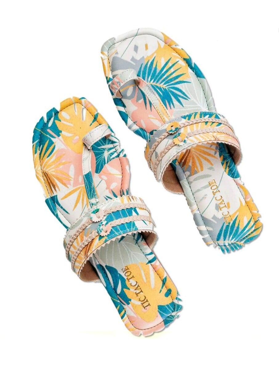 women multicolour rubber printed one toe flats kolhapuris