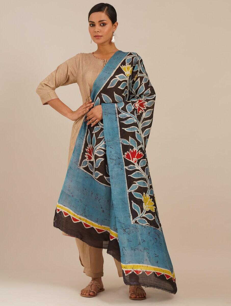 women multicolour silk batik dupatta