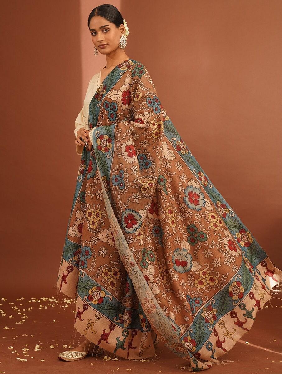 women multicolour silk kalamkari dupatta