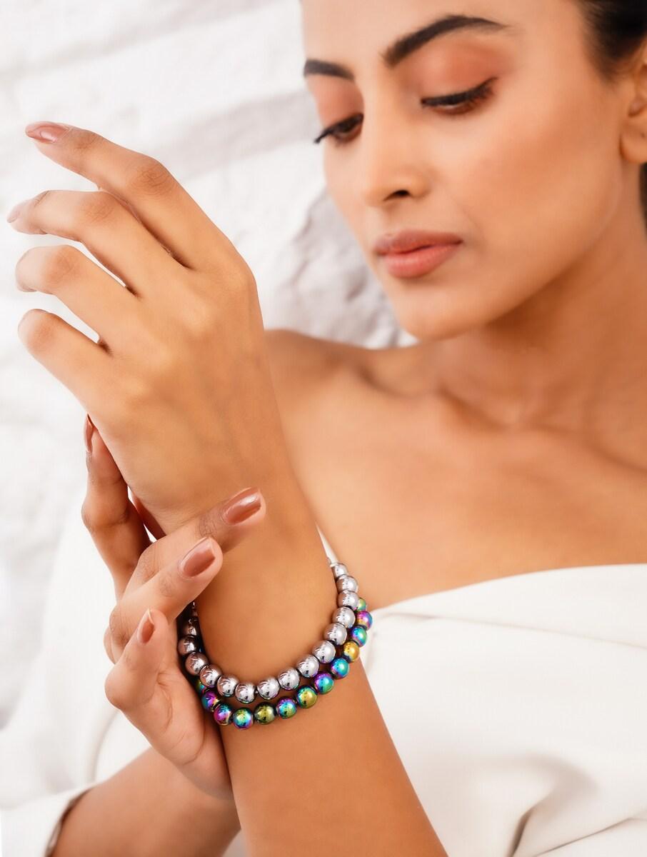 women multicolour silver tone brass cuffs &amp; bracelet