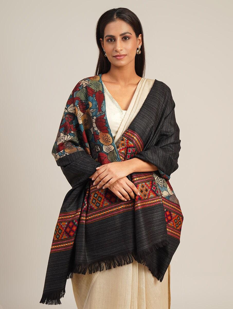 women multicolour wool kalamkari shawls