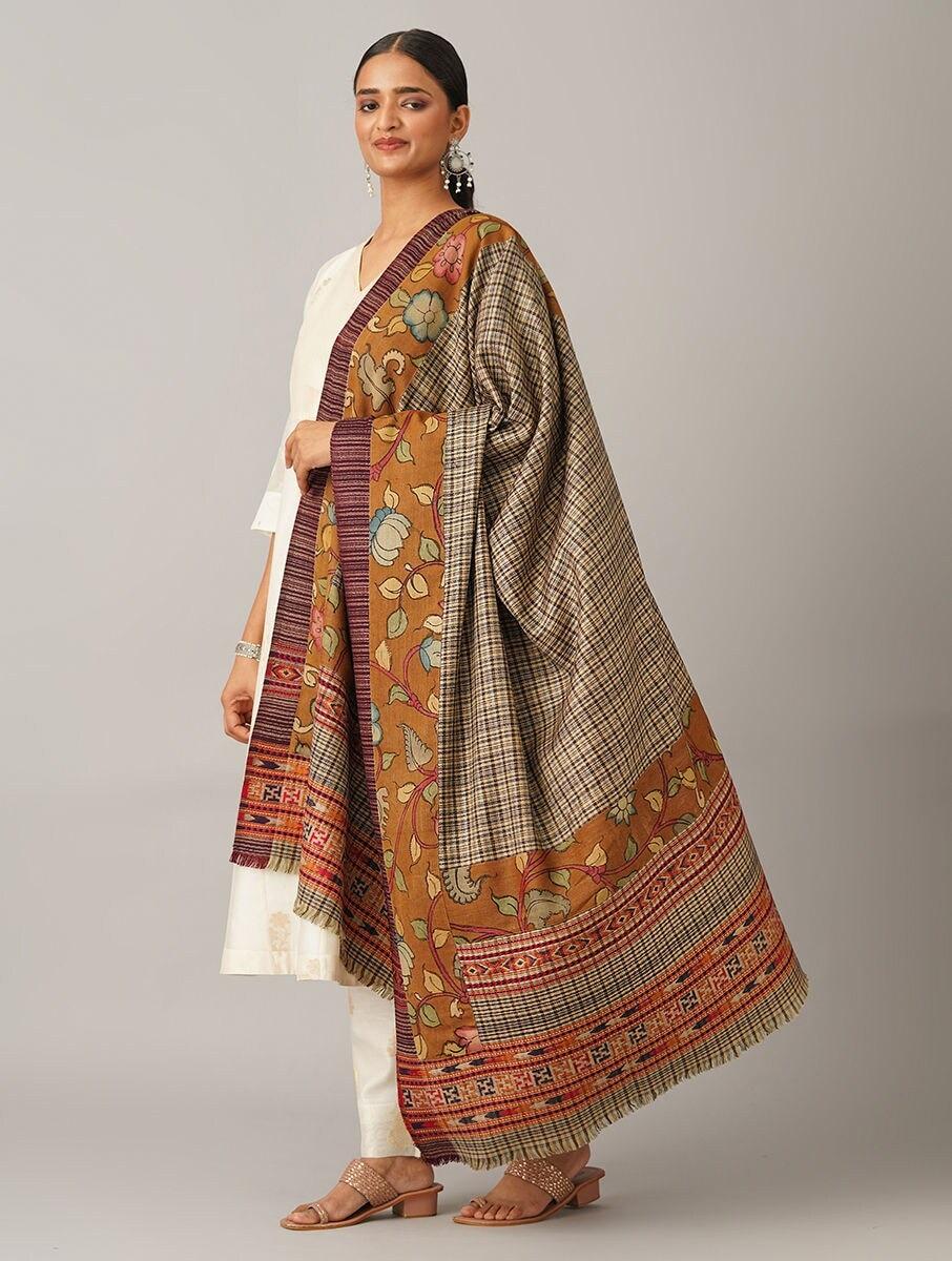 women multicolour wool kalamkari shawls