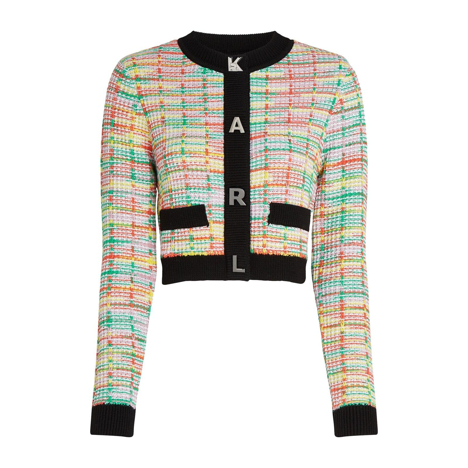 women multicoloured boucle knit cardigan with karl buttons