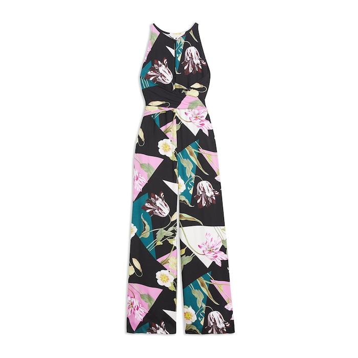women multicoloured floral print halter neck jumpsuit