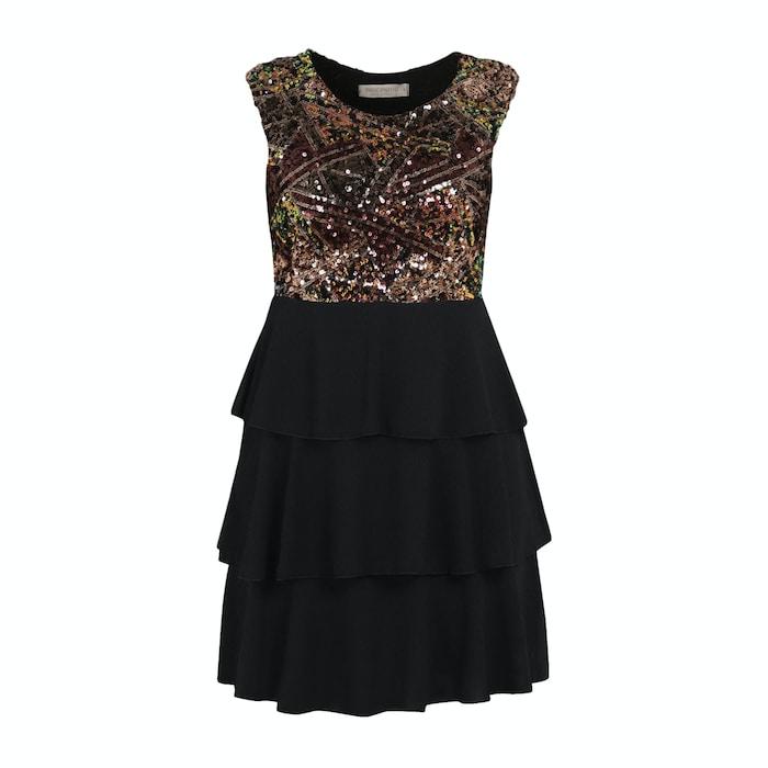 women multicoloured sequined skater dress with flounce