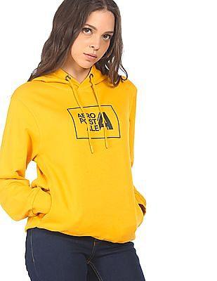 women mustard brand print hooded sweatshirt