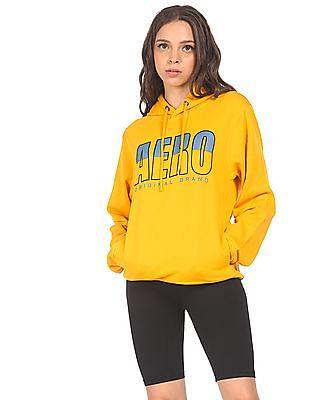 women mustard brand print hooded sweatshirt