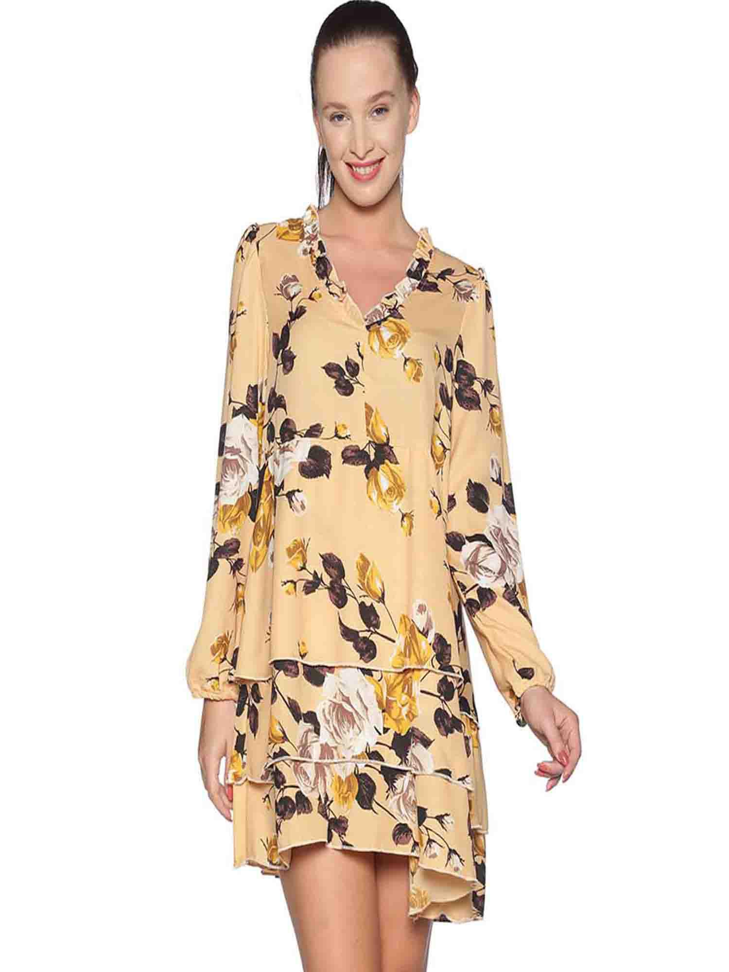 women mustard color floral dress