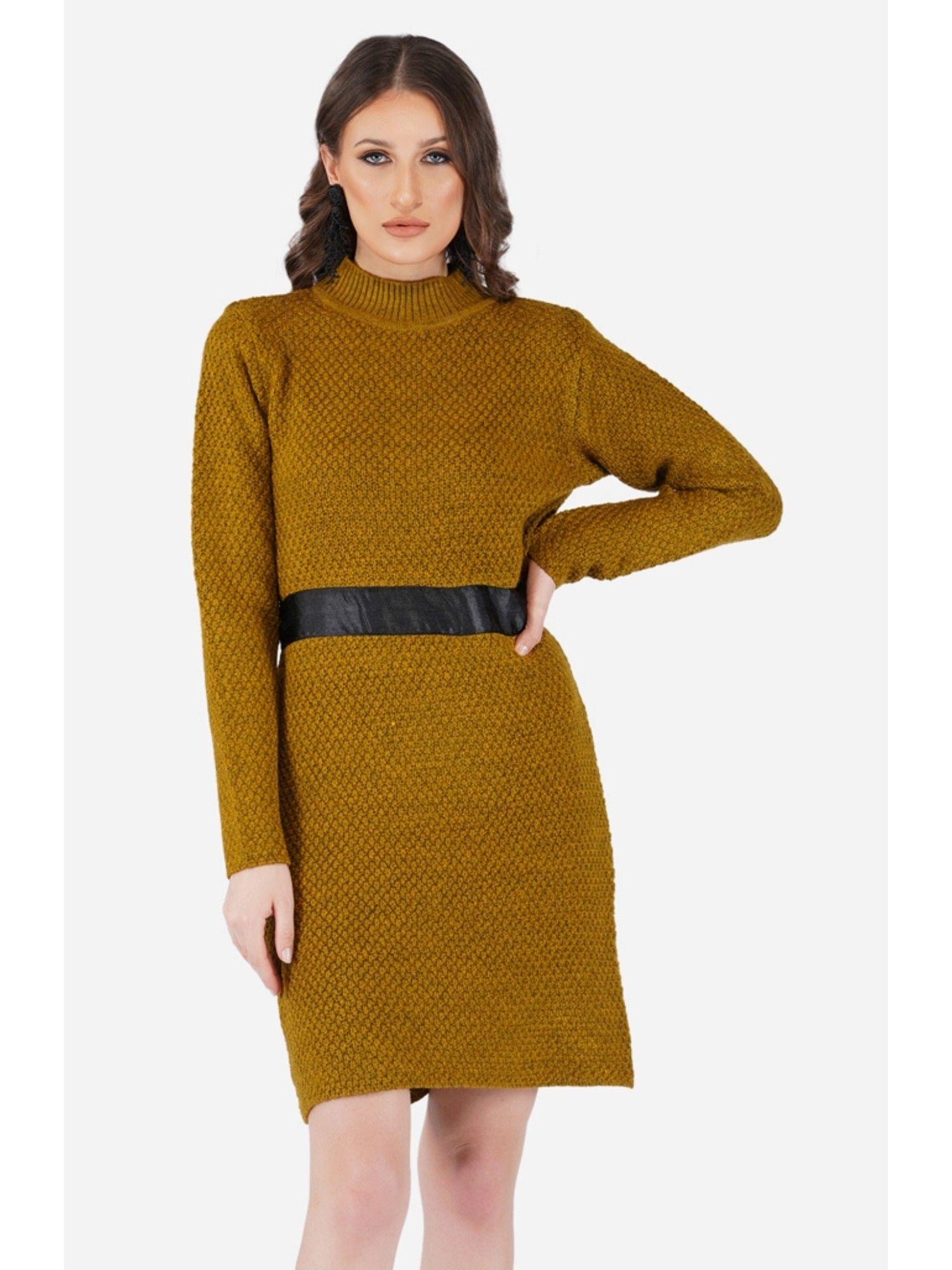 women mustard colour shift dress (set of 2)