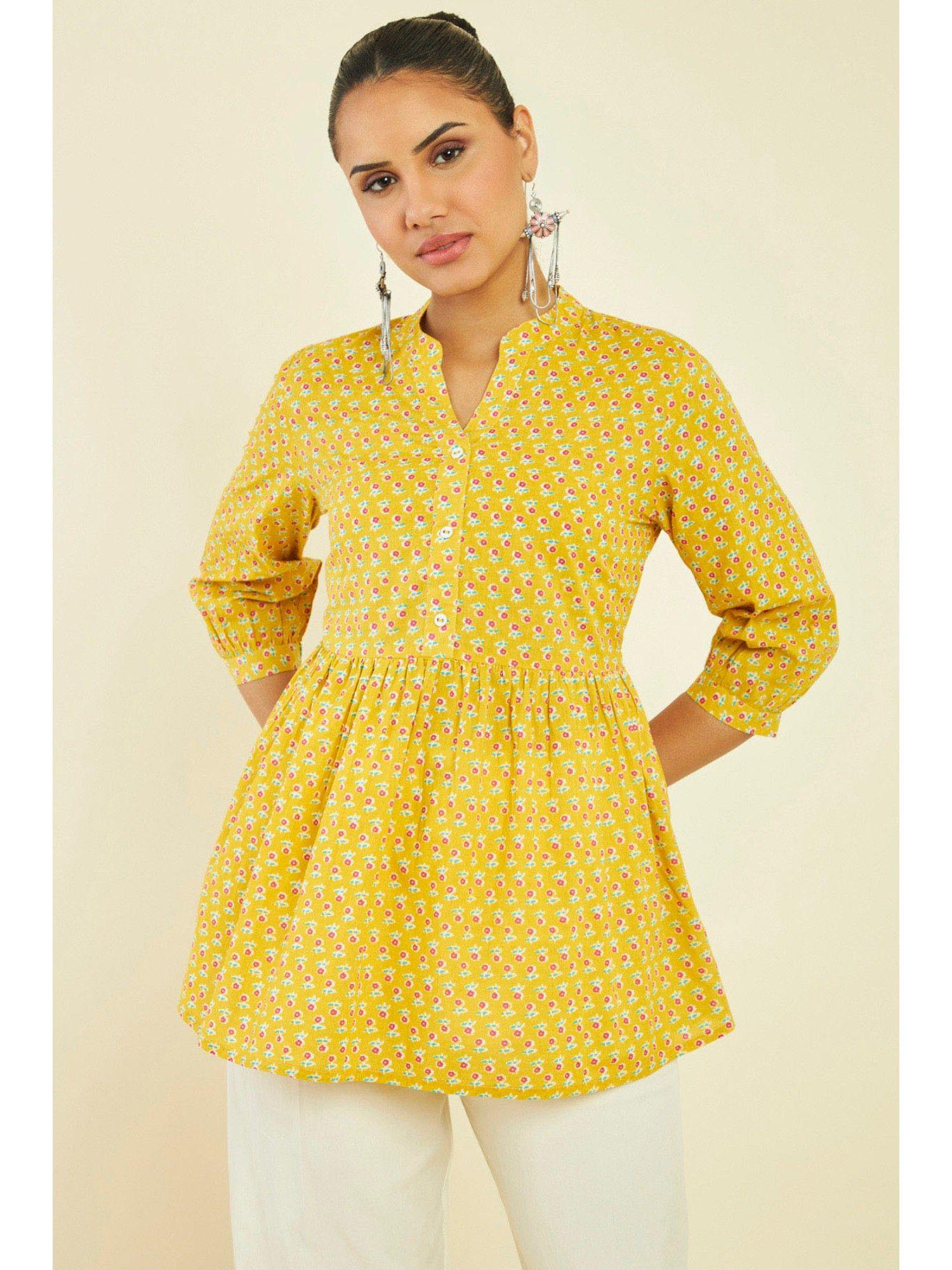 women mustard cotton floral tunic