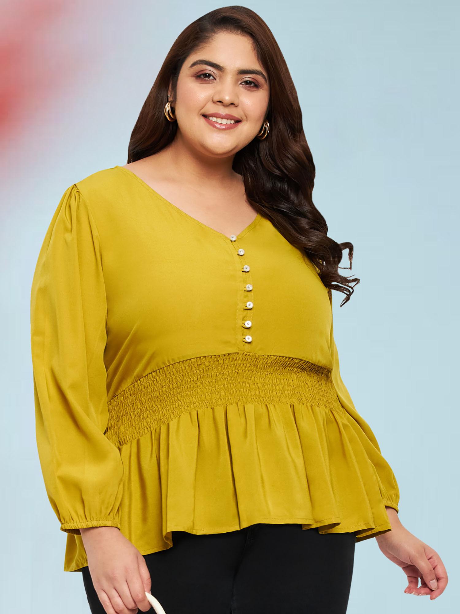 women mustard plus size smocked top