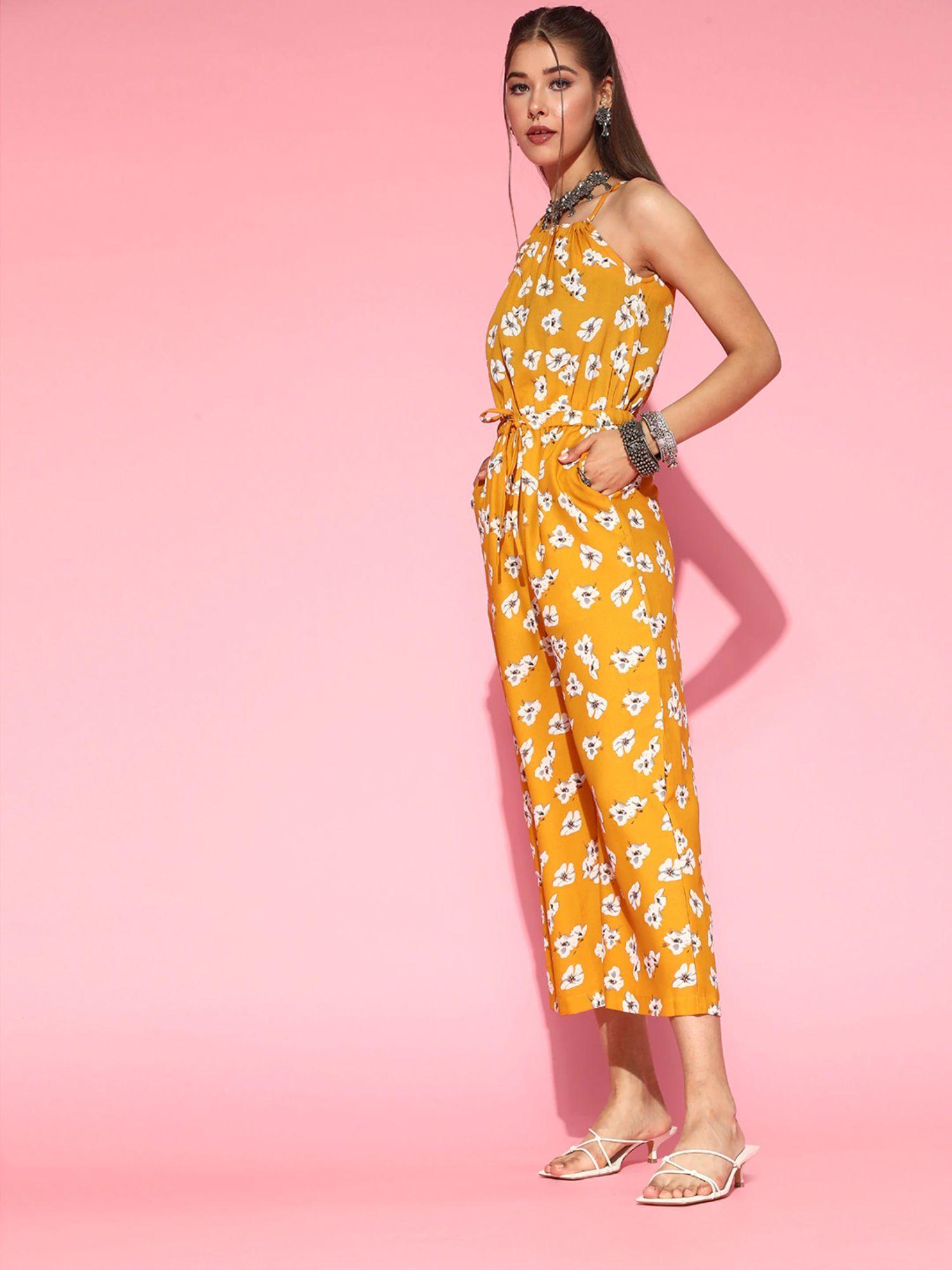 women mustard printed ethnic jumpsuit