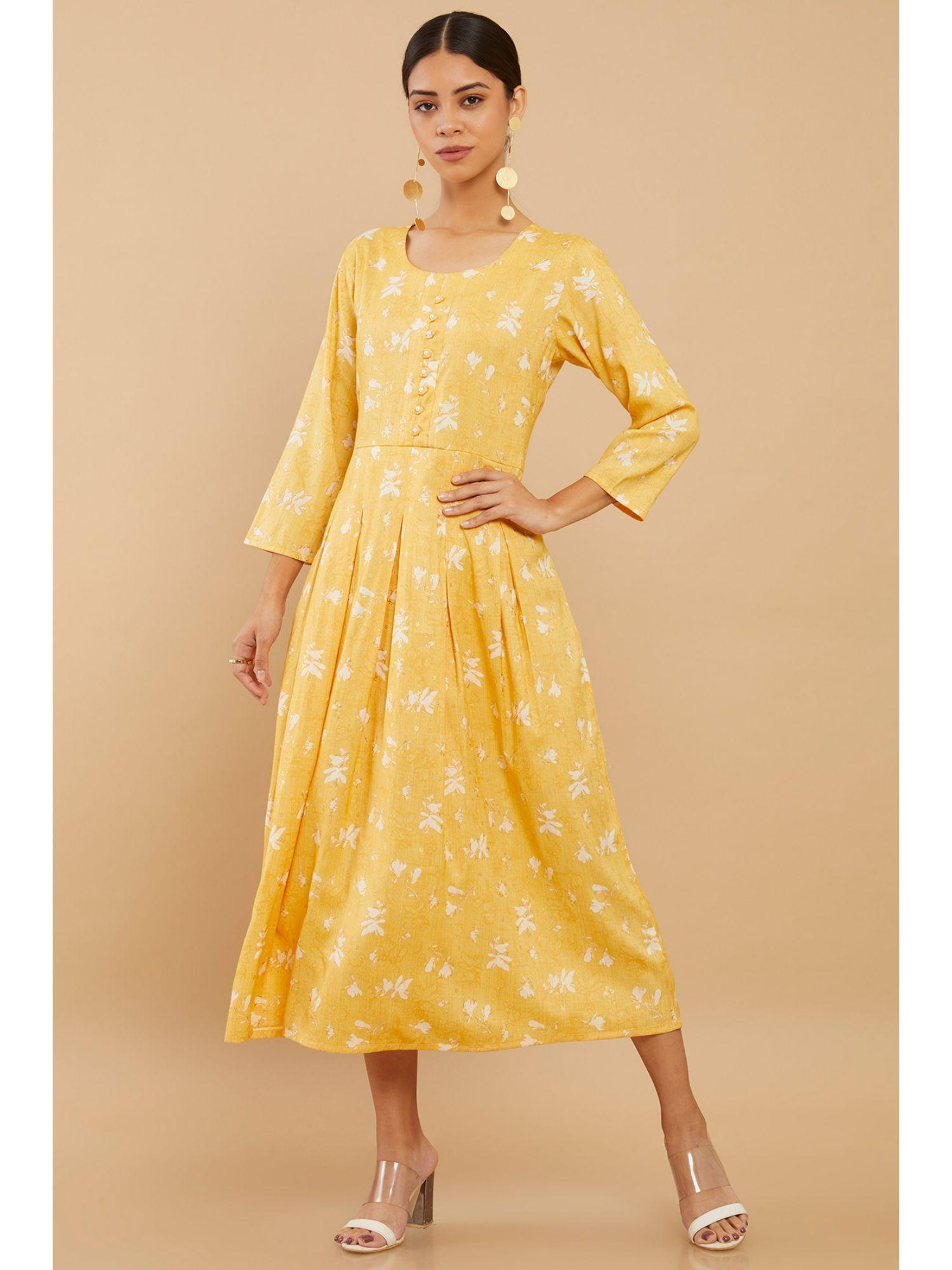 women mustard rayon printed kurta