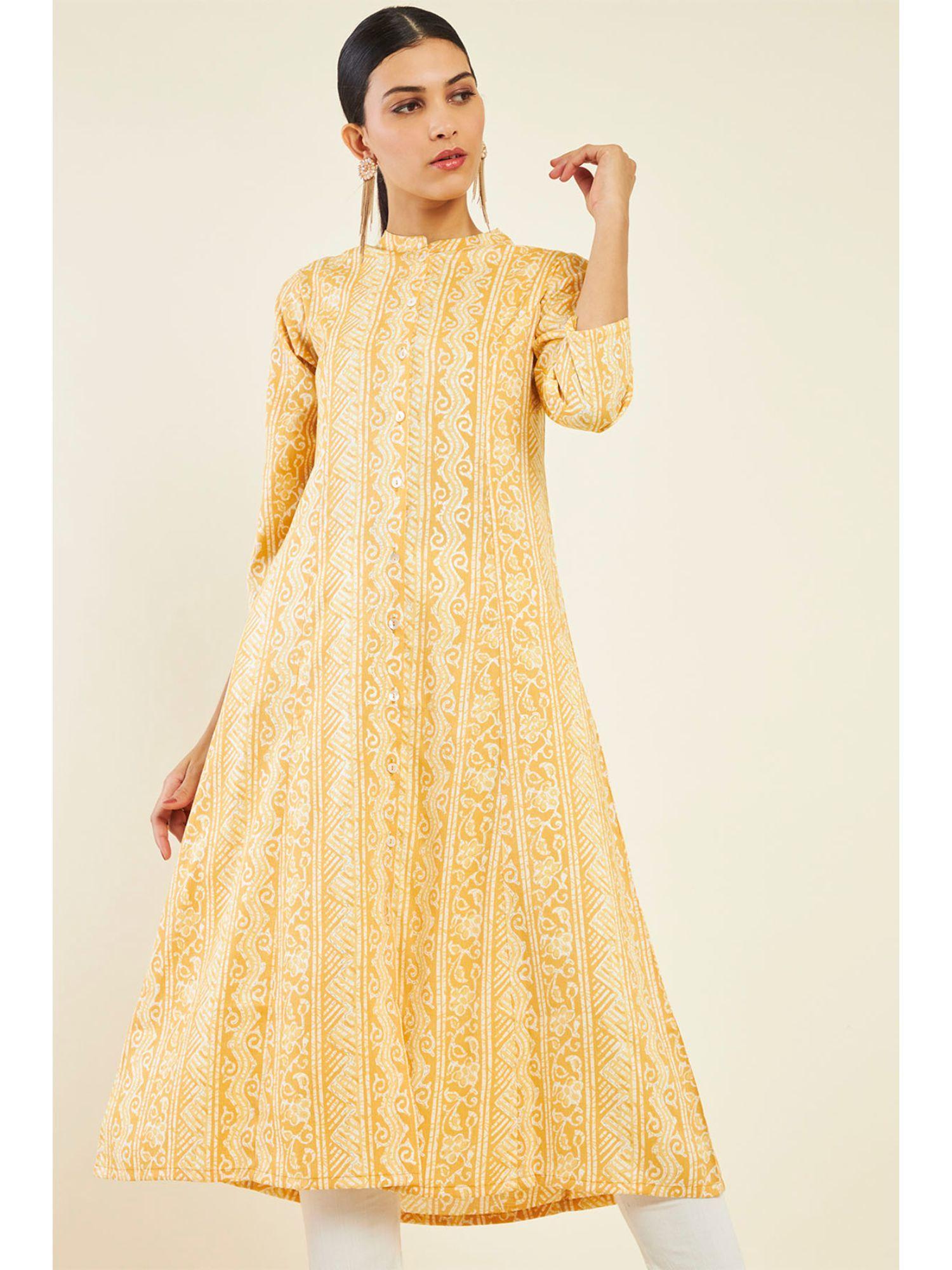 women mustard rayon printed kurta