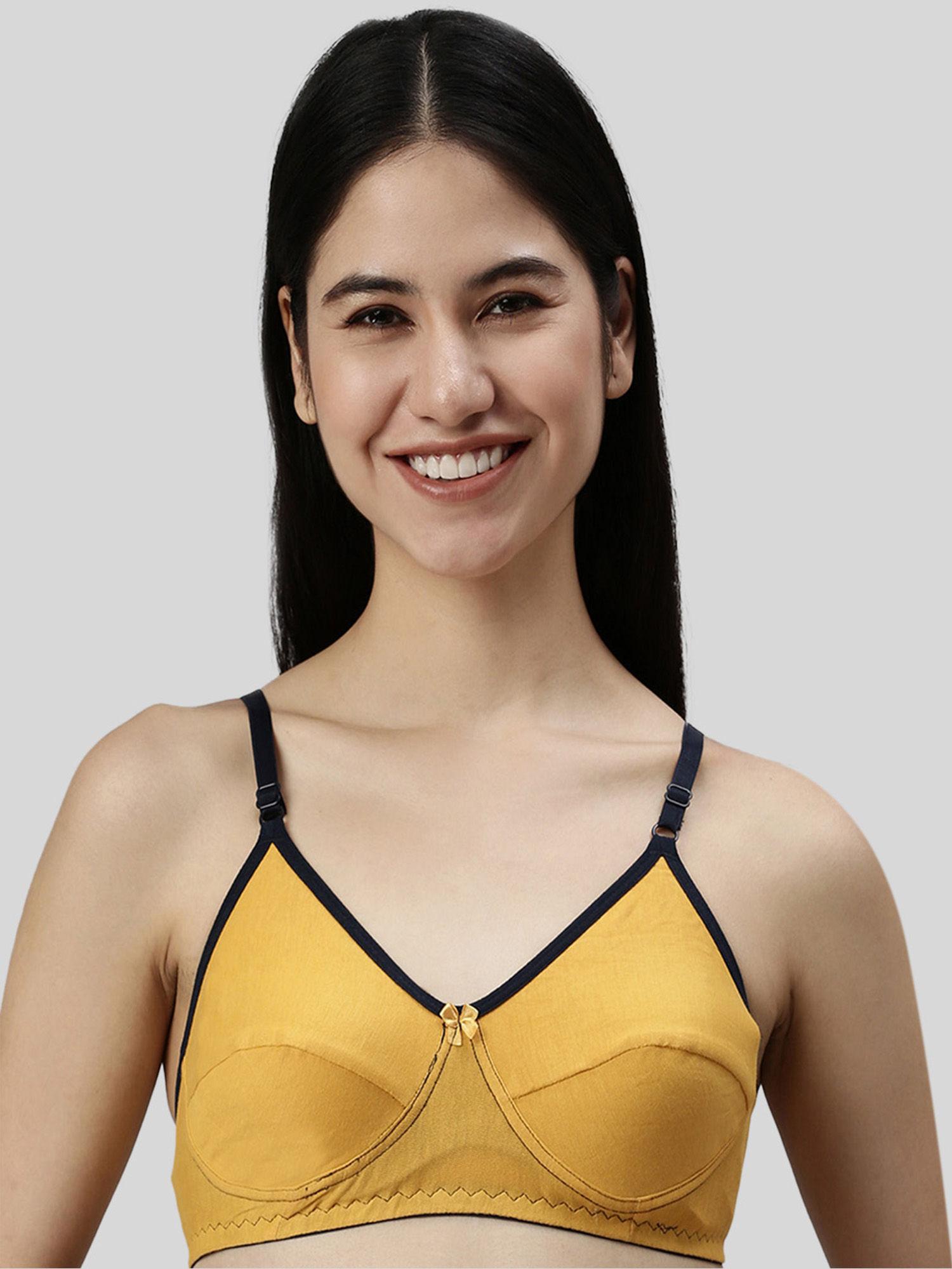 women mustard solid cotton full coverage non-padded everyday bra