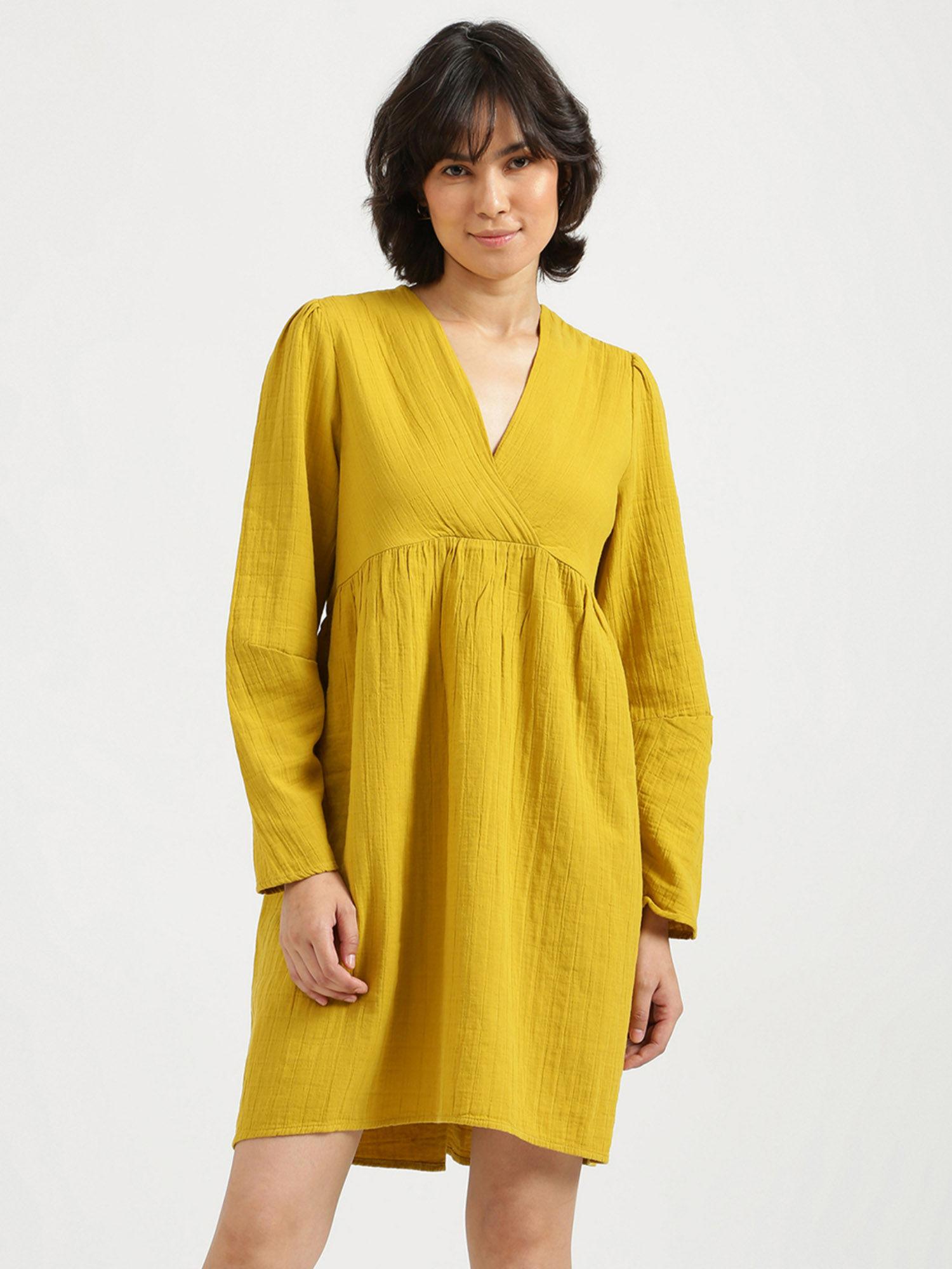 women mustard solid dress