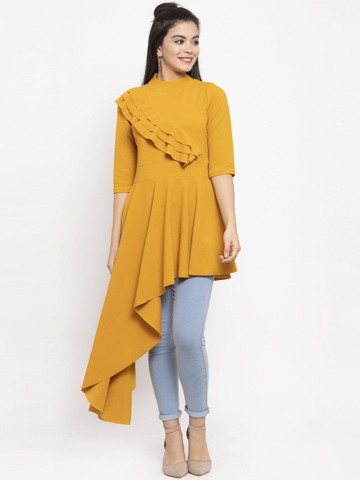 women mustard solid high-low top