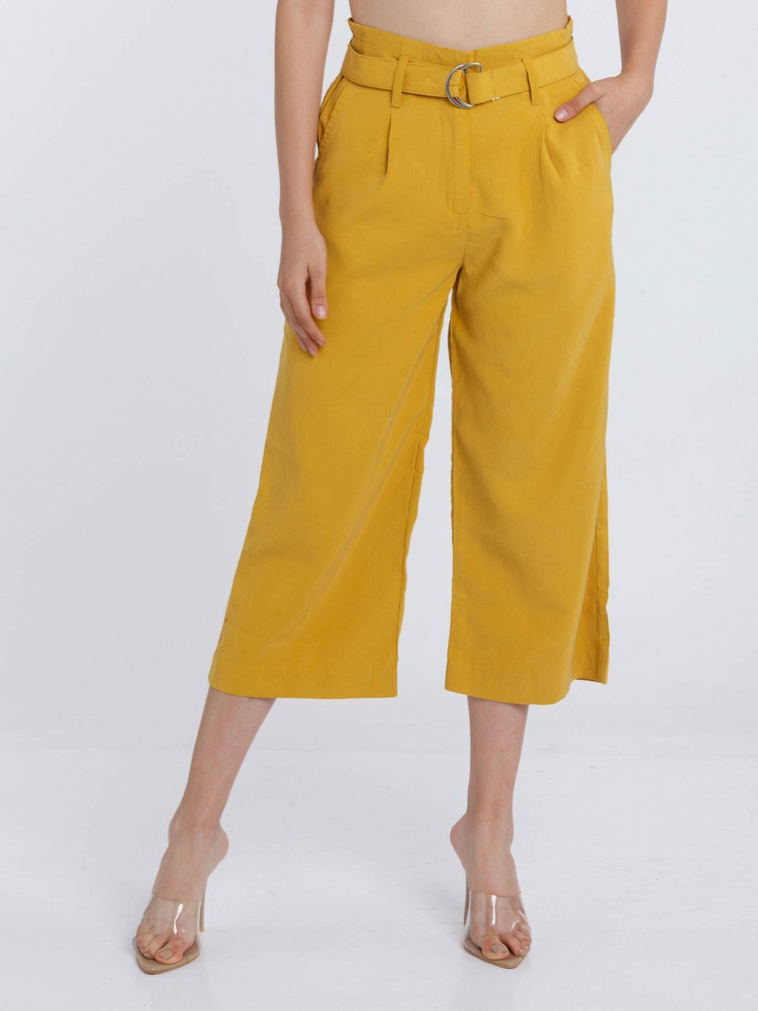 women mustard solid pants