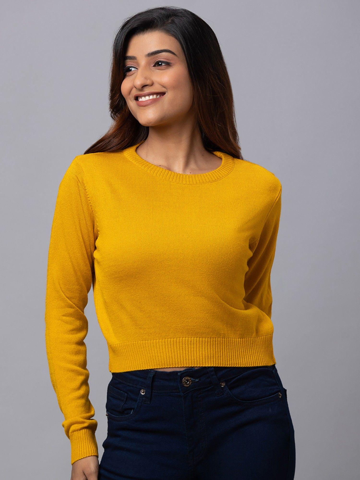 women mustard solid pullover sweater