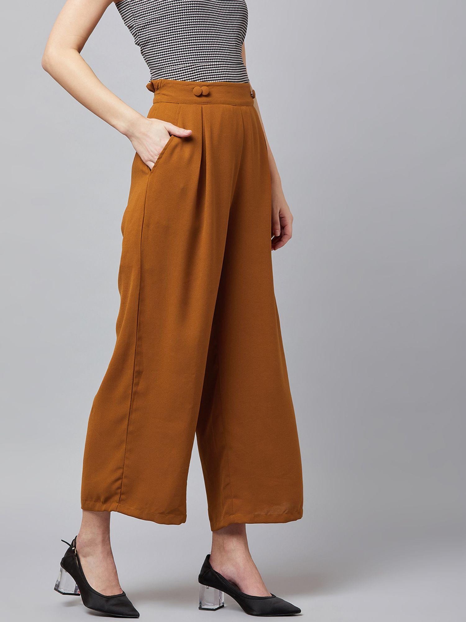 women mustard solid wide trouser