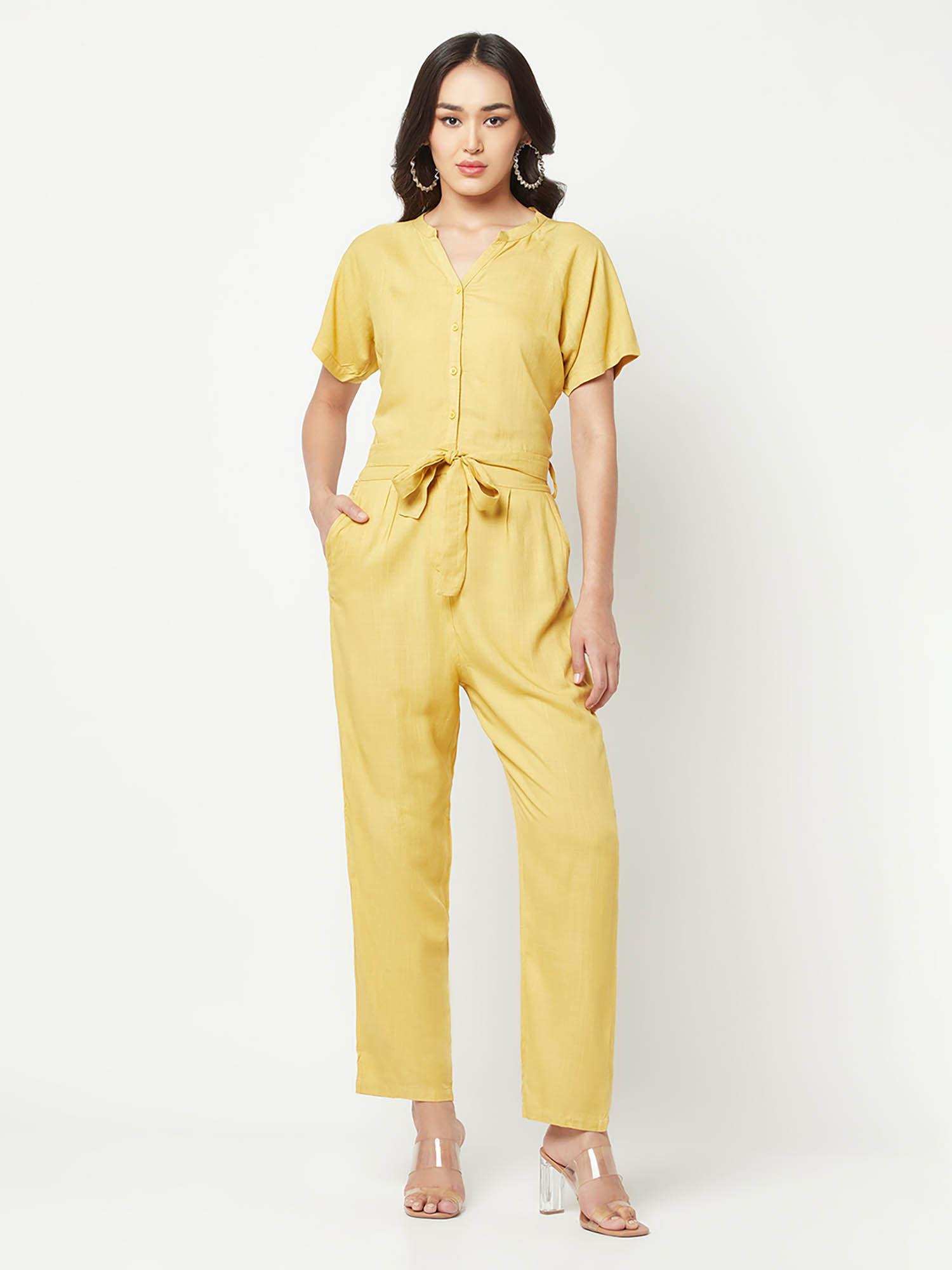 women mustard v-neck jumpsuit (set of 2)