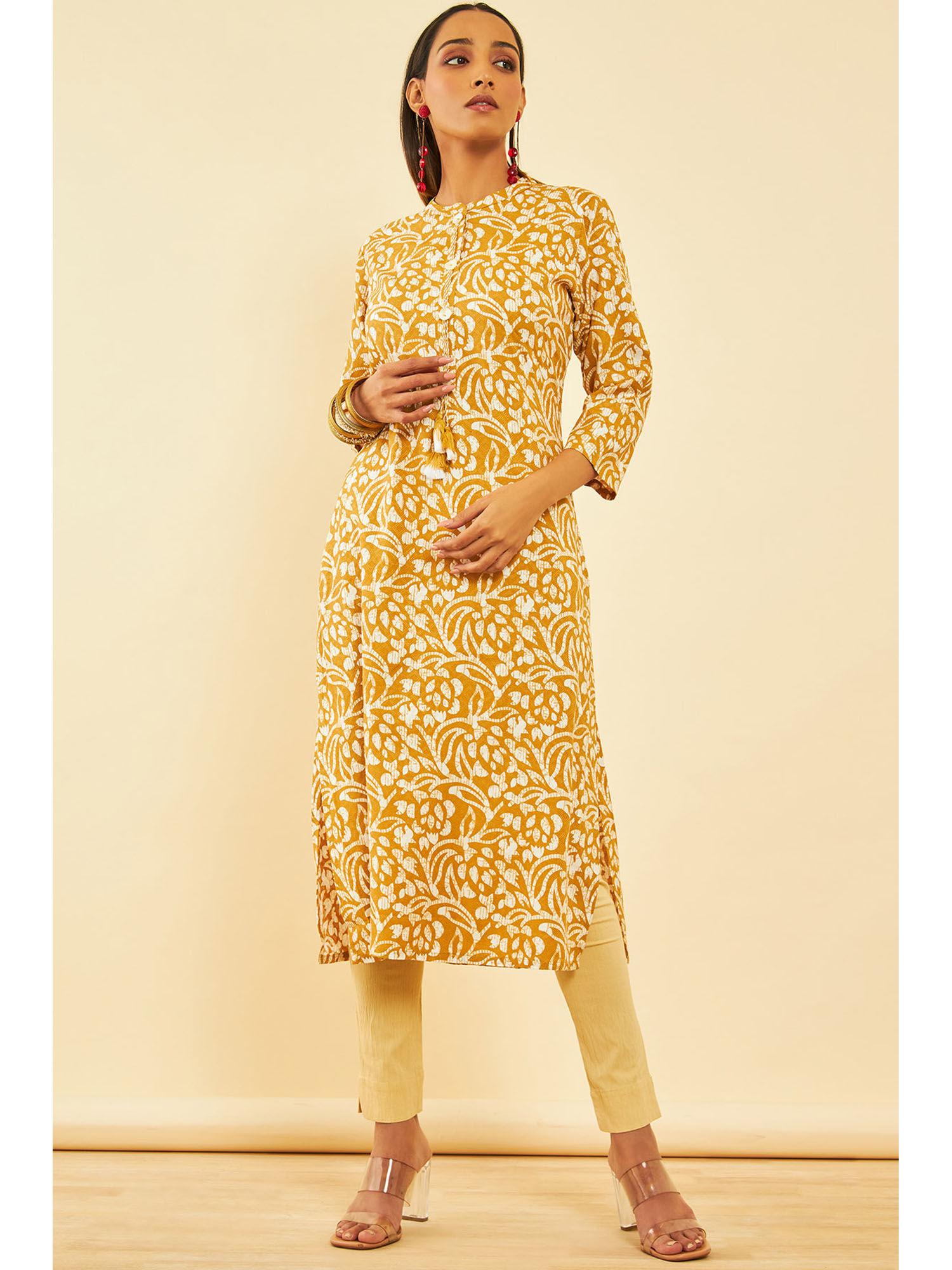 women mustard viscose floral kurta