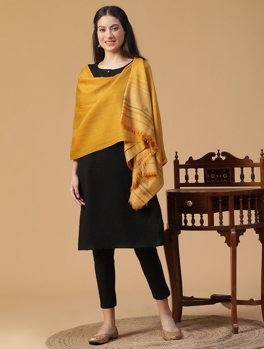 women mustard yellow wool hand woven shawls
