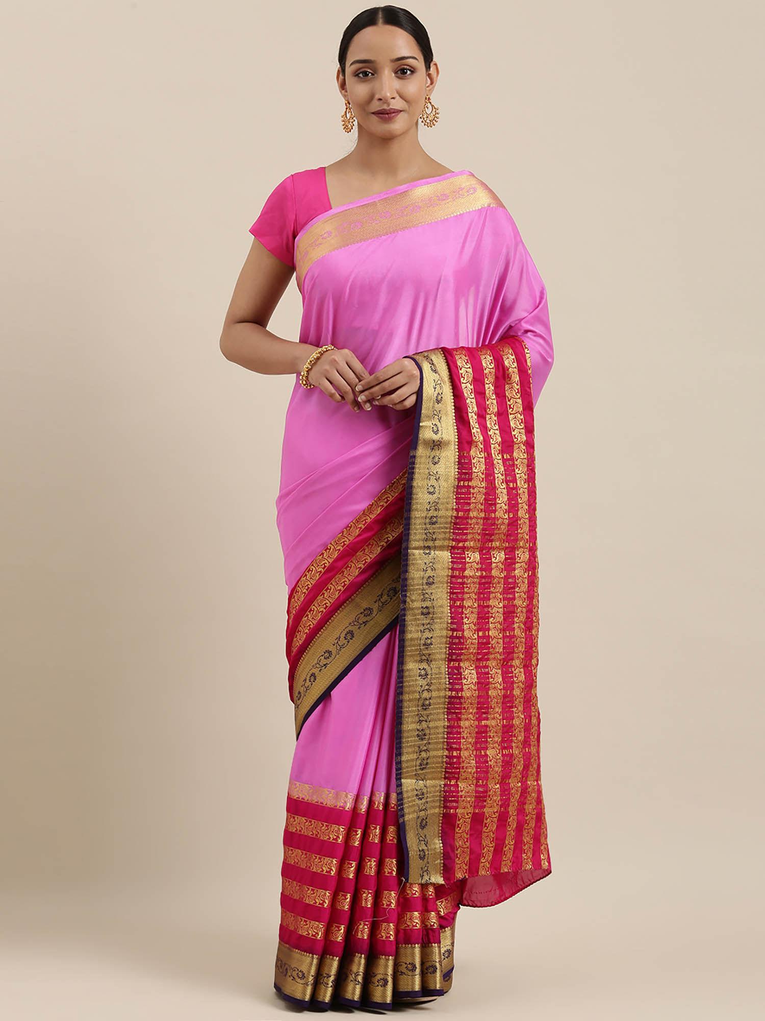 women mysore silk style crepe saree with unstitched blouse