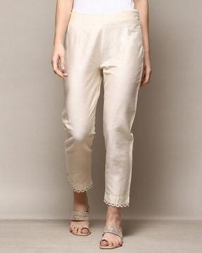 women narrow fit pants with lace hem