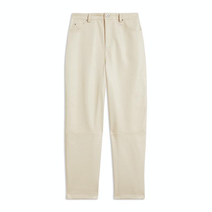 women natural panelled straight leg pu trousers