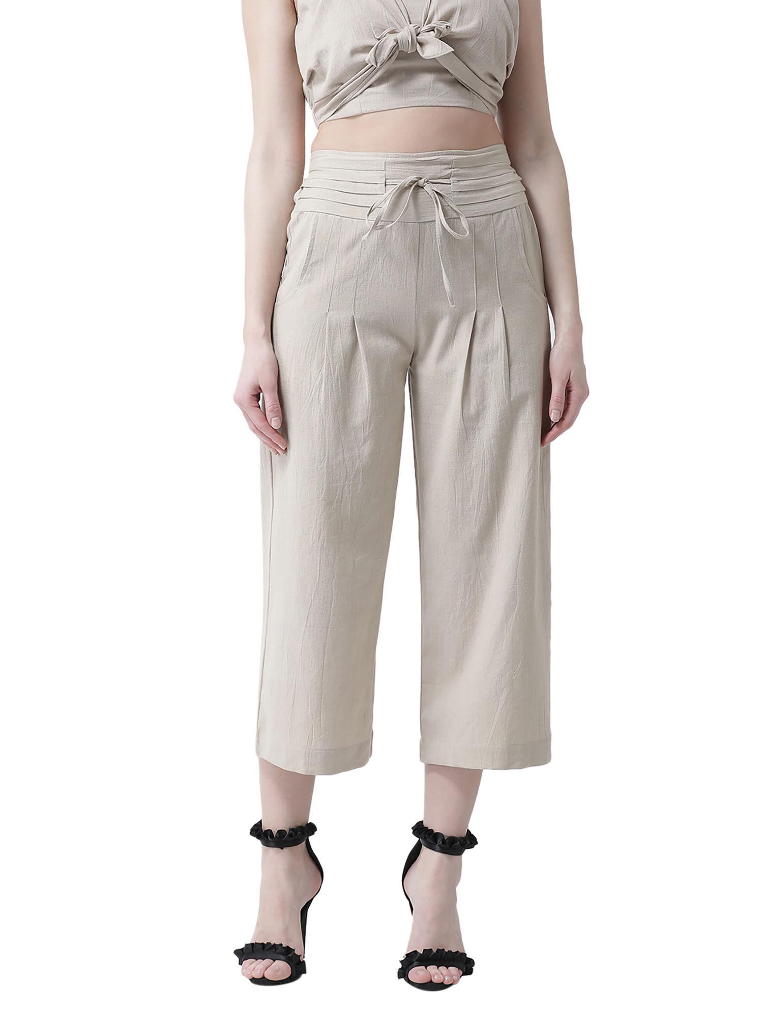 women natural solid parallel trouser