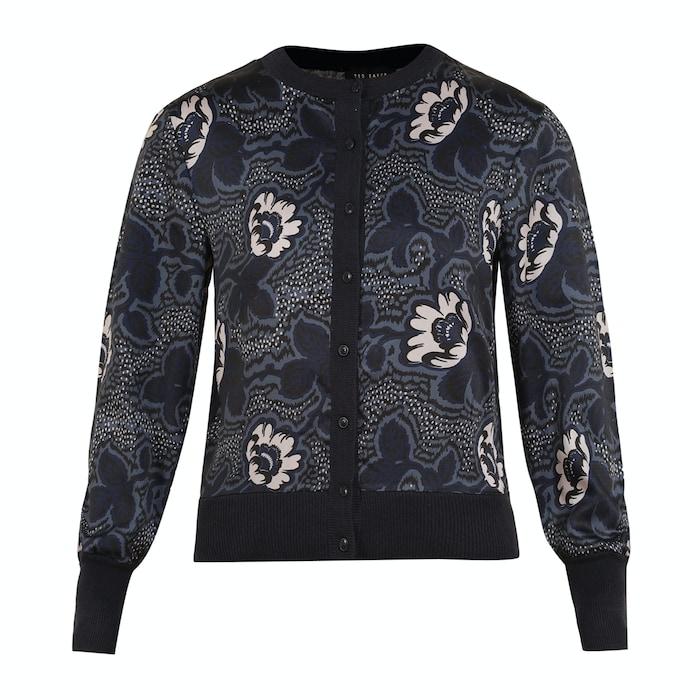 women navy all-over printed cardigan