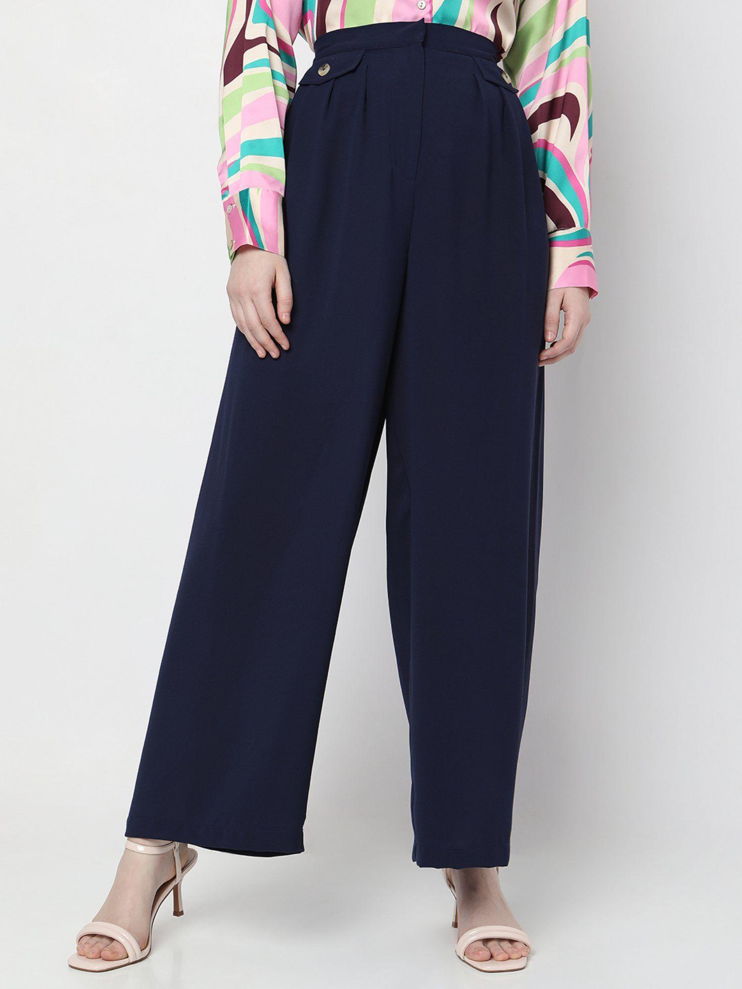 women navy blue casual pants