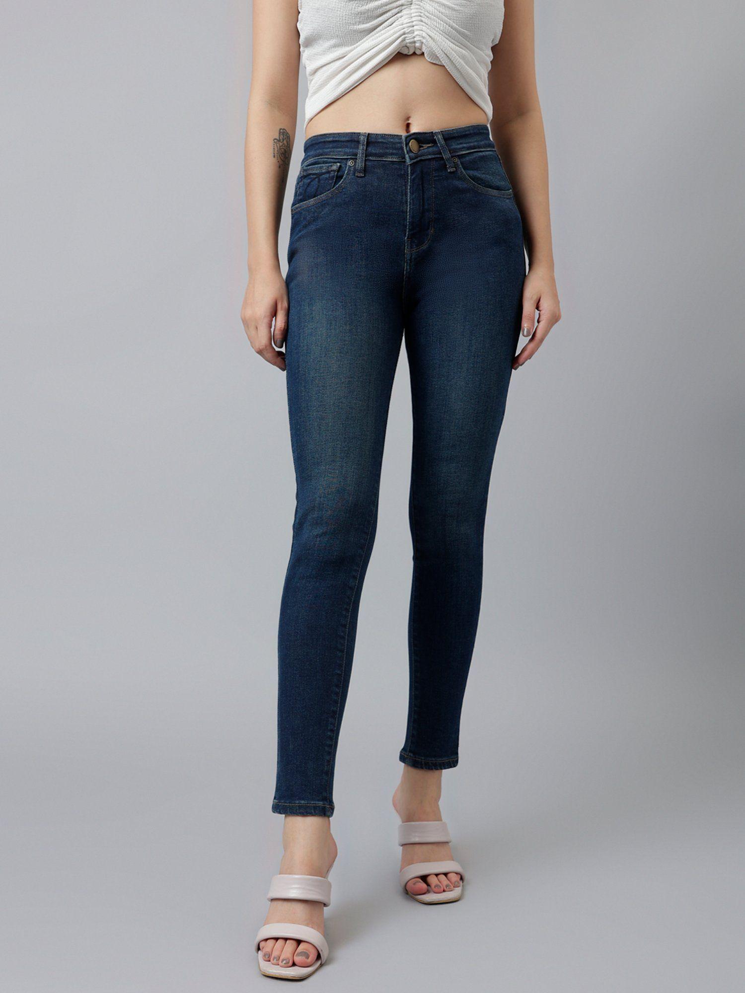 women navy blue comfort slim fit high rise stretchable jeans