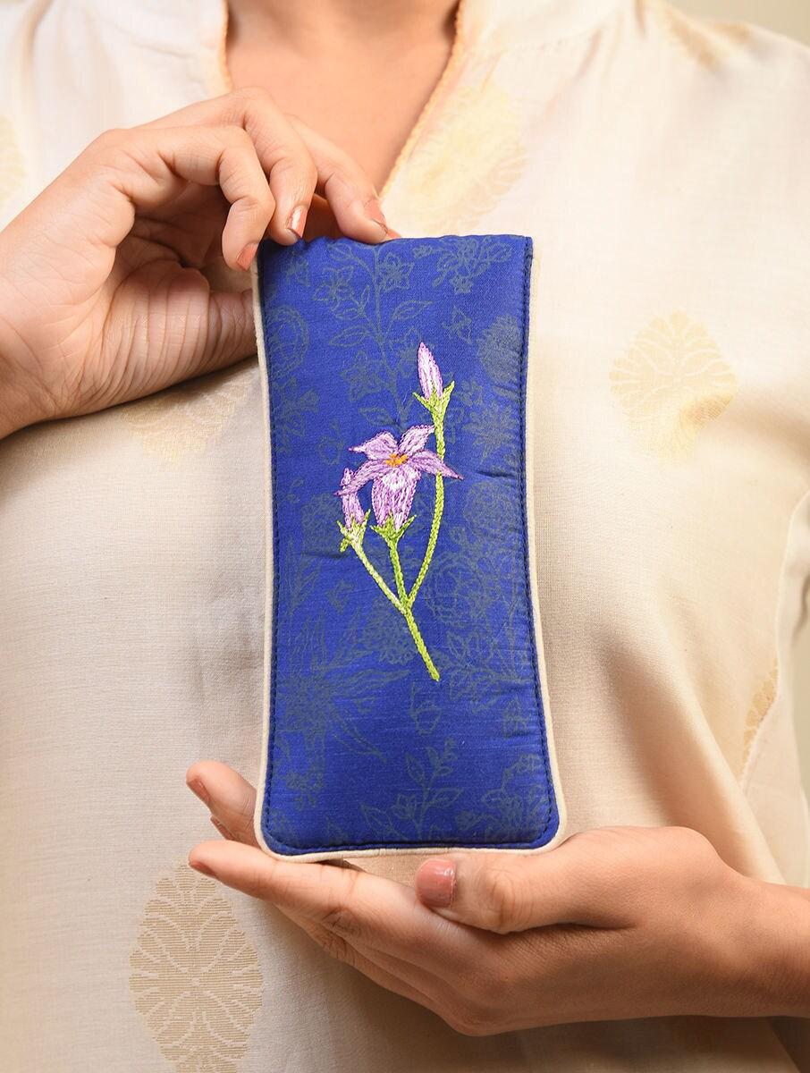 women navy blue cotton embroidered envelope sleeves &amp; pouches