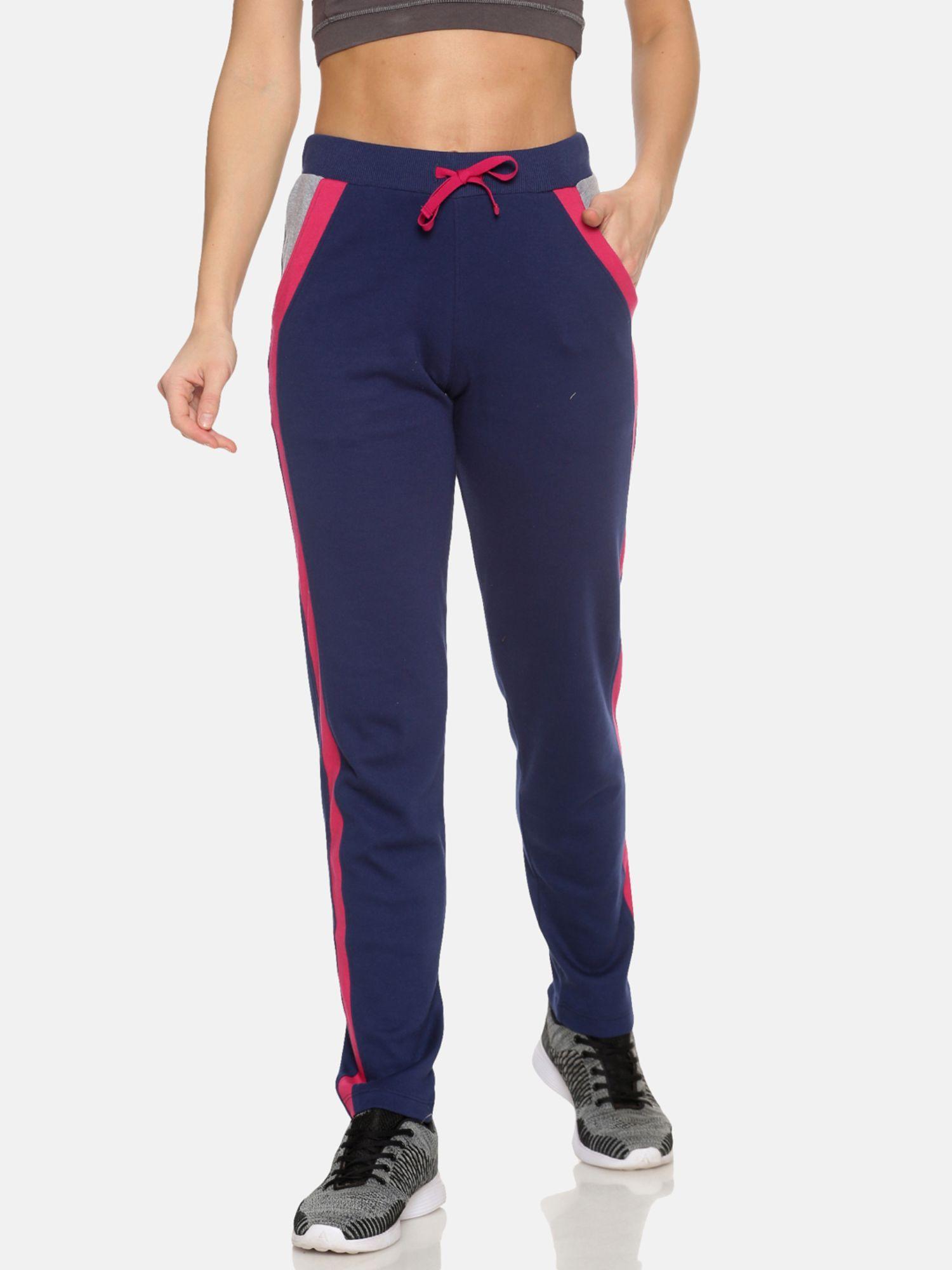 women navy blue cotton track pant