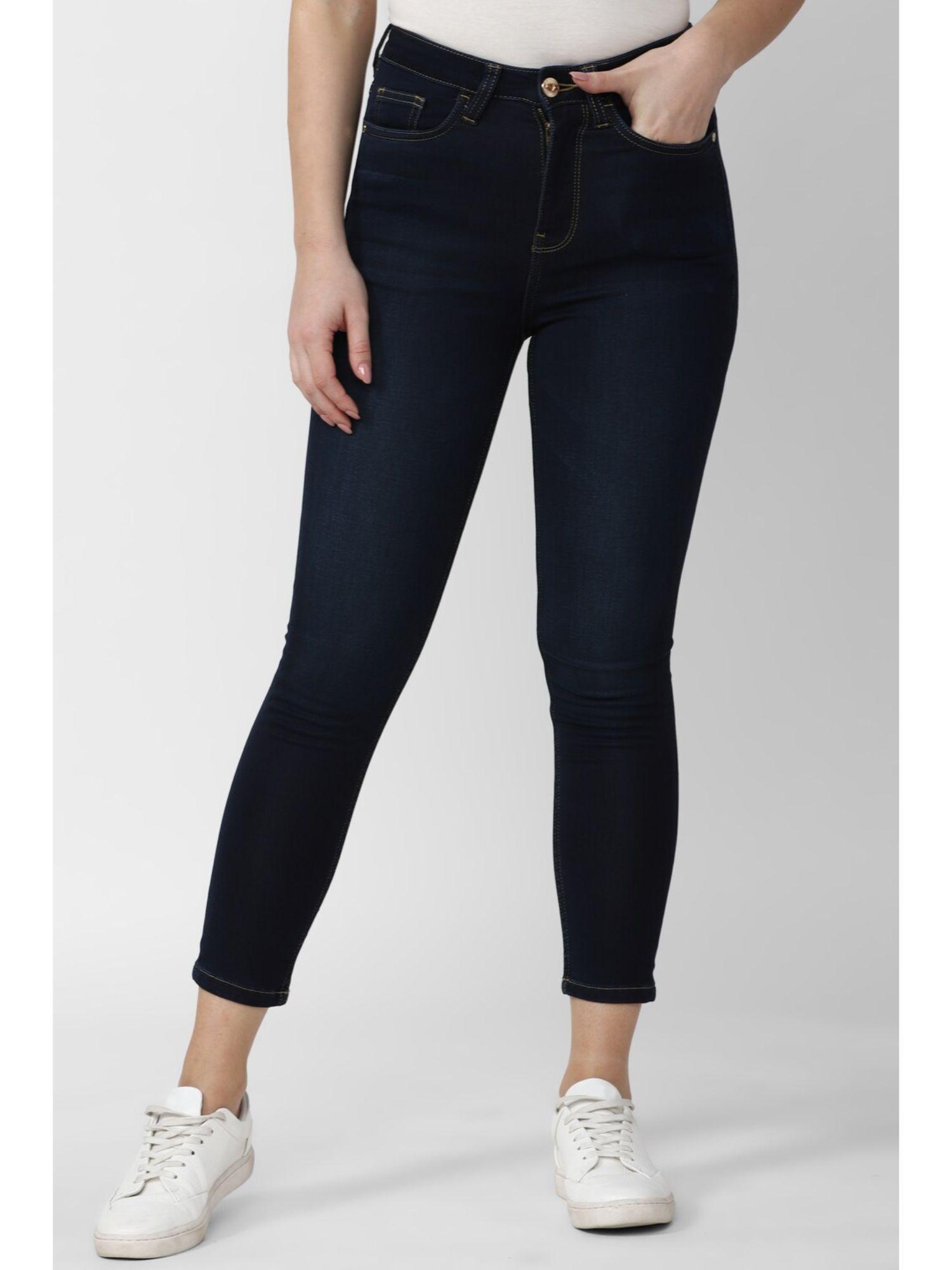 women navy blue dark wash skinny fit jeans