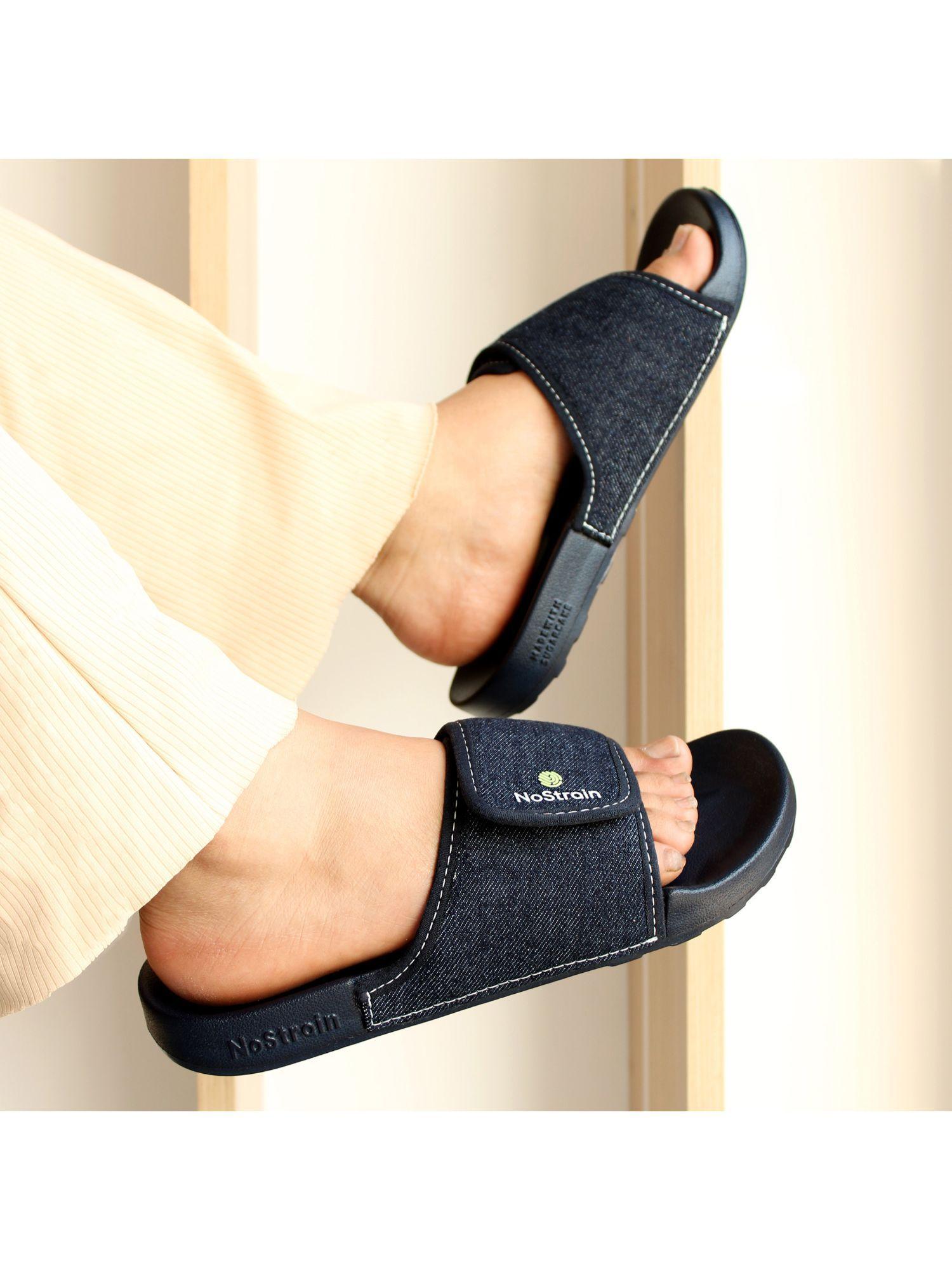 women navy blue denim sugar sliders