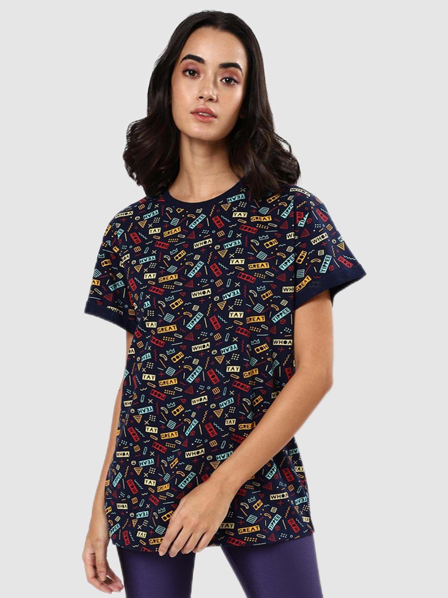 women navy blue graphic print t-shirt