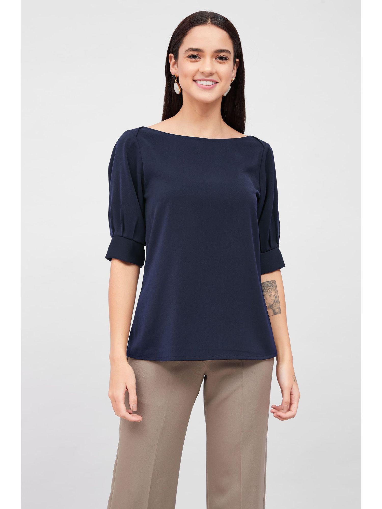 women navy blue mocha top