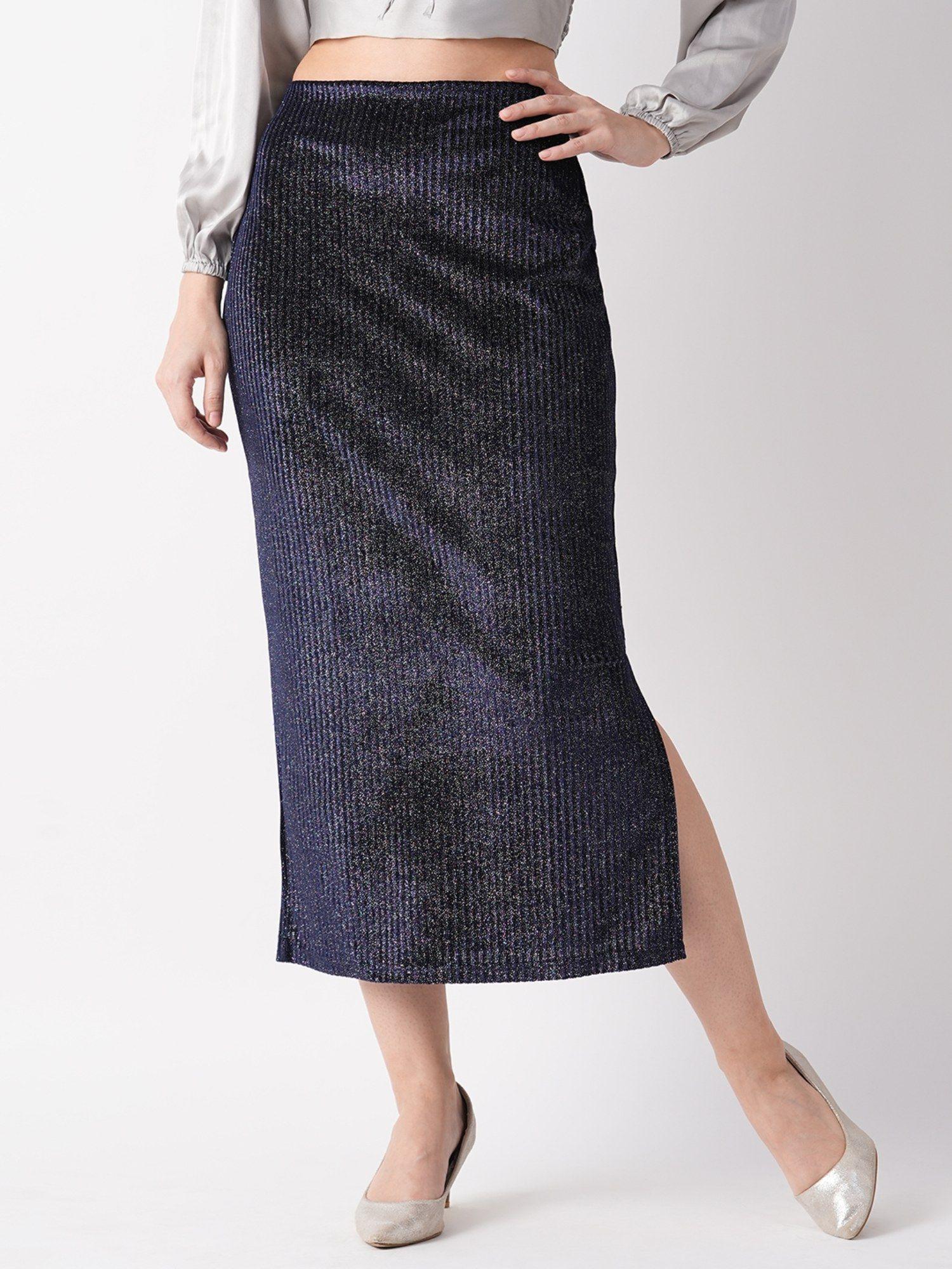 women navy blue nylon normal fit solid skirt