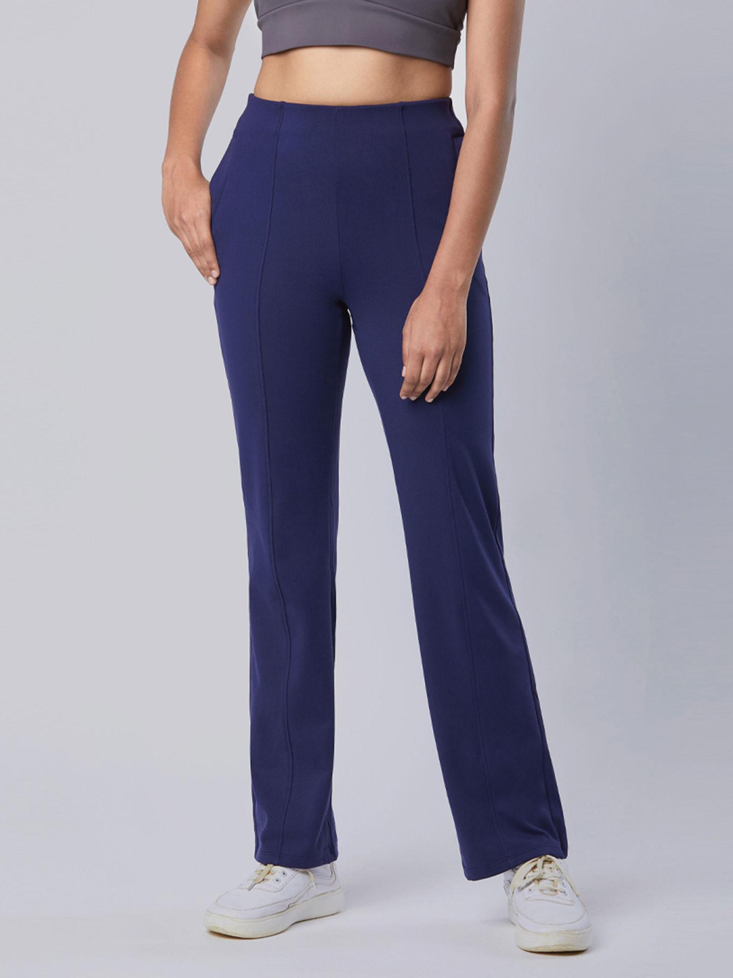 women navy blue on-the-go straight pants with zippered pockets