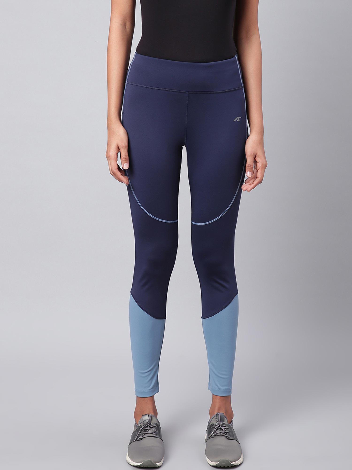 women navy blue secure fit colourblocked cropped training tights