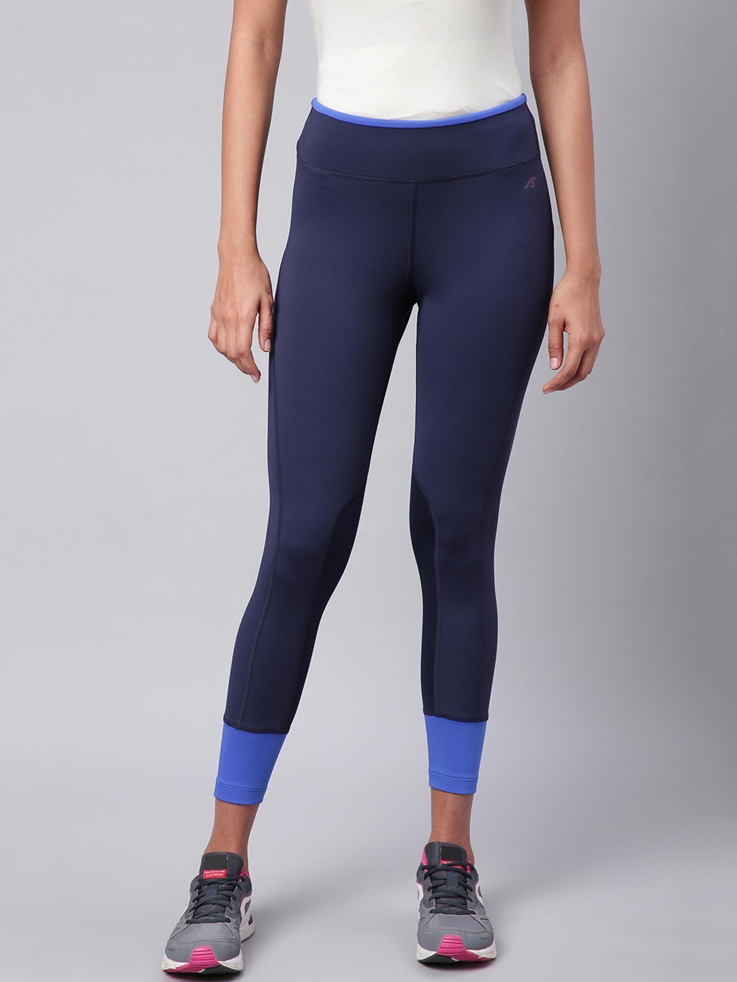 women navy blue secure fit solid cropped training tights