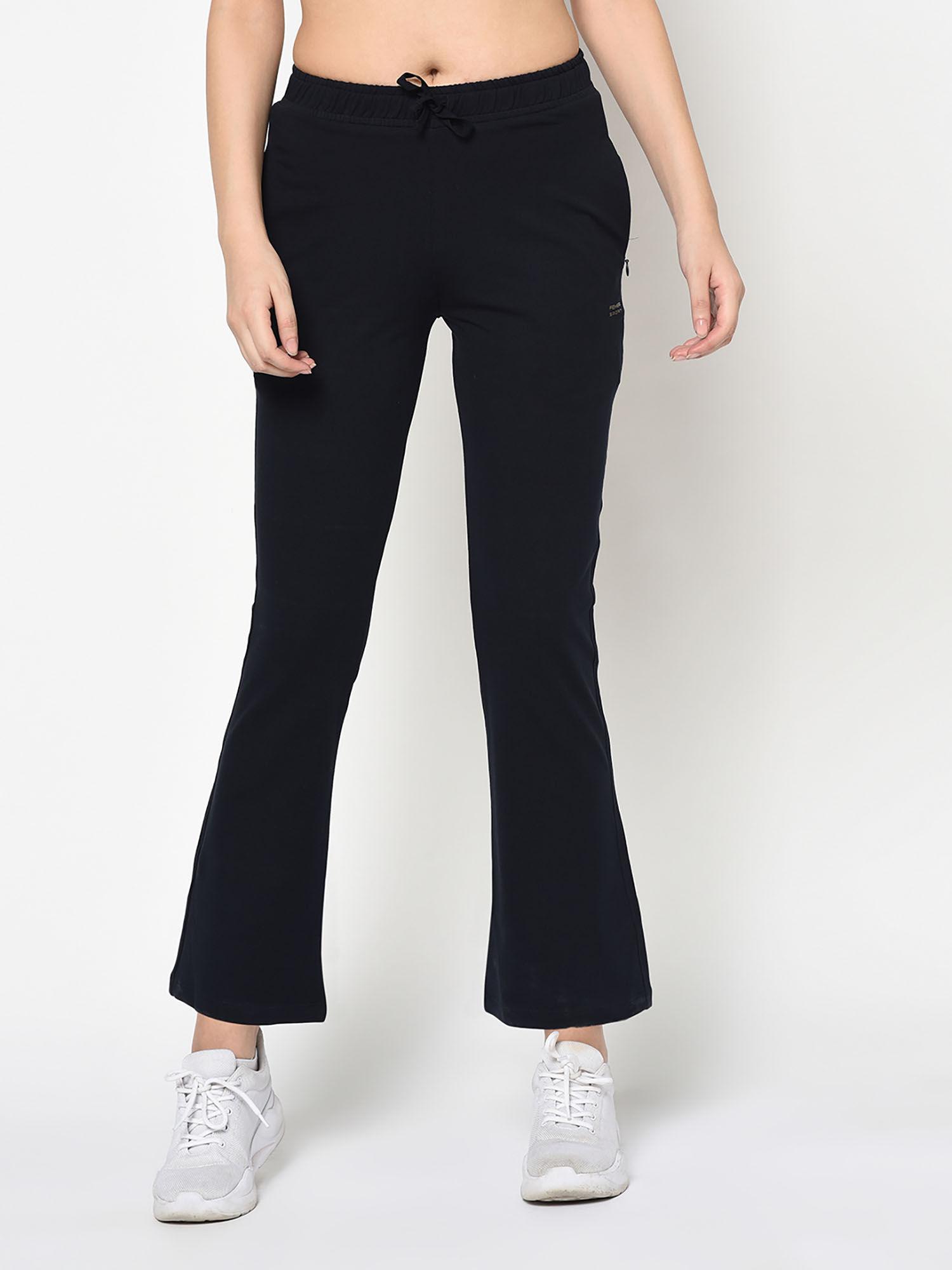 women navy blue solid bootcut track pants